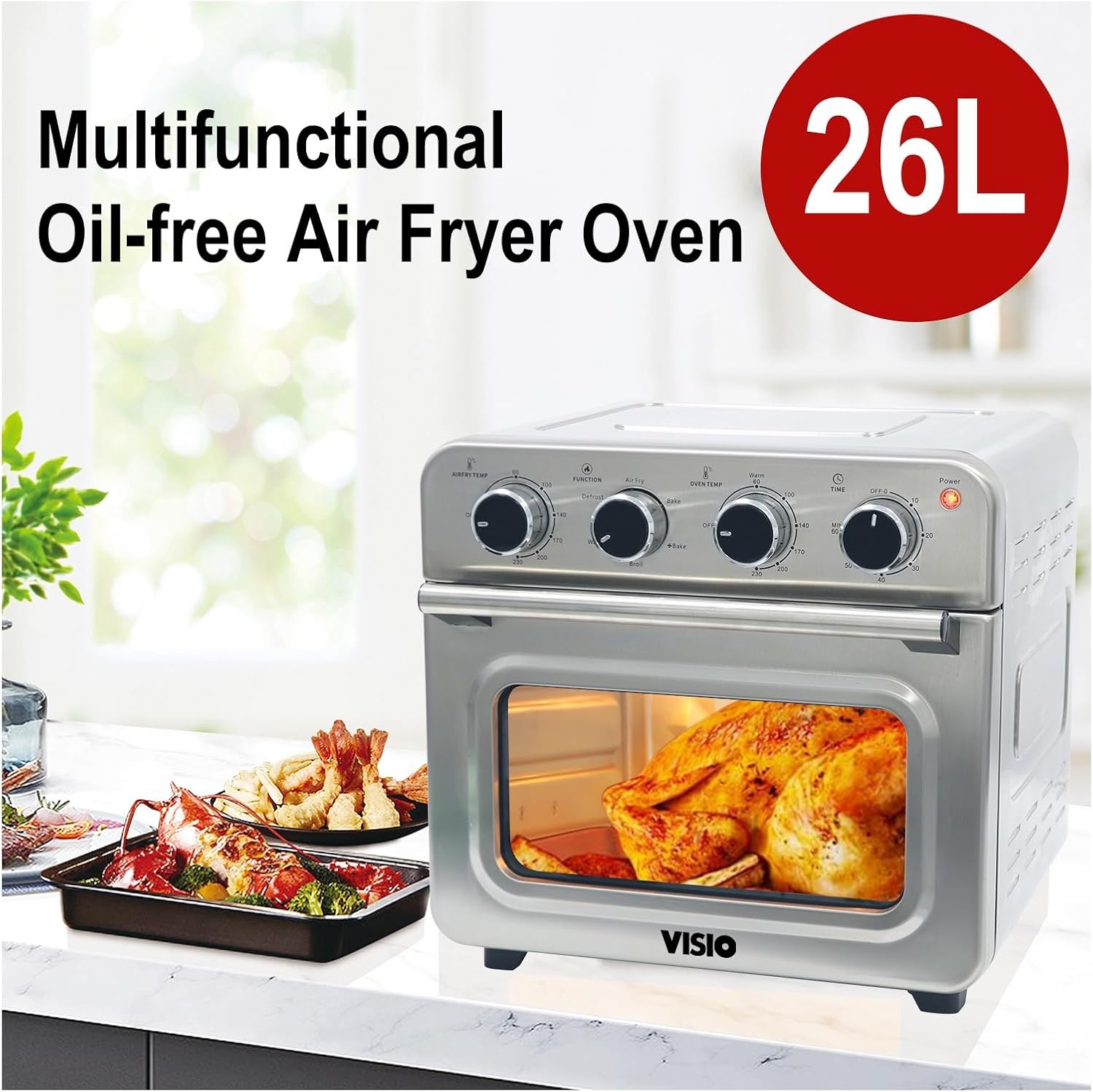 Visio Oil Free Air Fryer Oven, 26 Liter Capacity 3 Visio Oil Free Air Fryer Oven, 26 Liter Capacity - الصورة 3