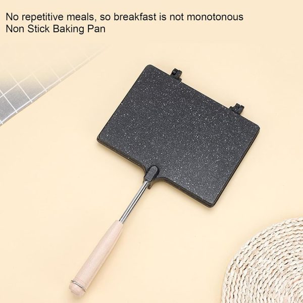 ⁦gernie Sandwich Maker Grill, Aluminum Alloy Non Stick Sandwich Toaster with Removable Wooden Handle Double Sided Sandwich Hand Toaster for Cooking Breakfast, Grilled Cheese⁩ - الصورة ⁦3⁩