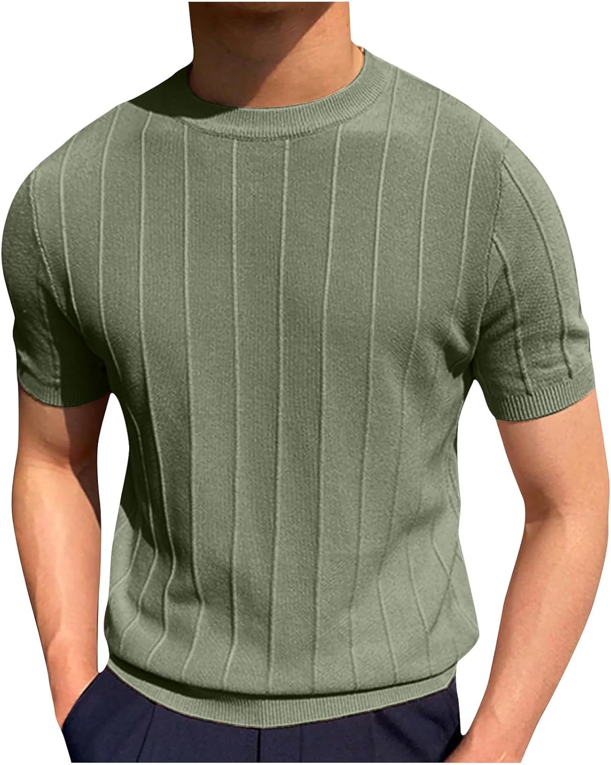 Men's Casual Rib Knit Short Sleeve T Shirts Crew Neck Basic T-Shirt Slim Fit Solid Breathable Workout Tee Tops 1 Men's Casual Rib Knit Short Sleeve T Shirts Crew Neck Basic T-Shirt Slim Fit Solid Breathable Workout Tee Tops