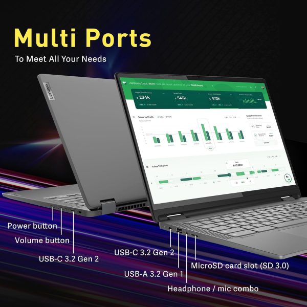 ⁦Lenovo Flex 5i Chromebook Touchscreen Laptop - Intel Core i3-1315U -14” FHD Touch - Backlit Keyboard - 8GB RAM -256GB SSD - 2in1 Tablet School Google Laptop College Students⁩ - الصورة ⁦9⁩