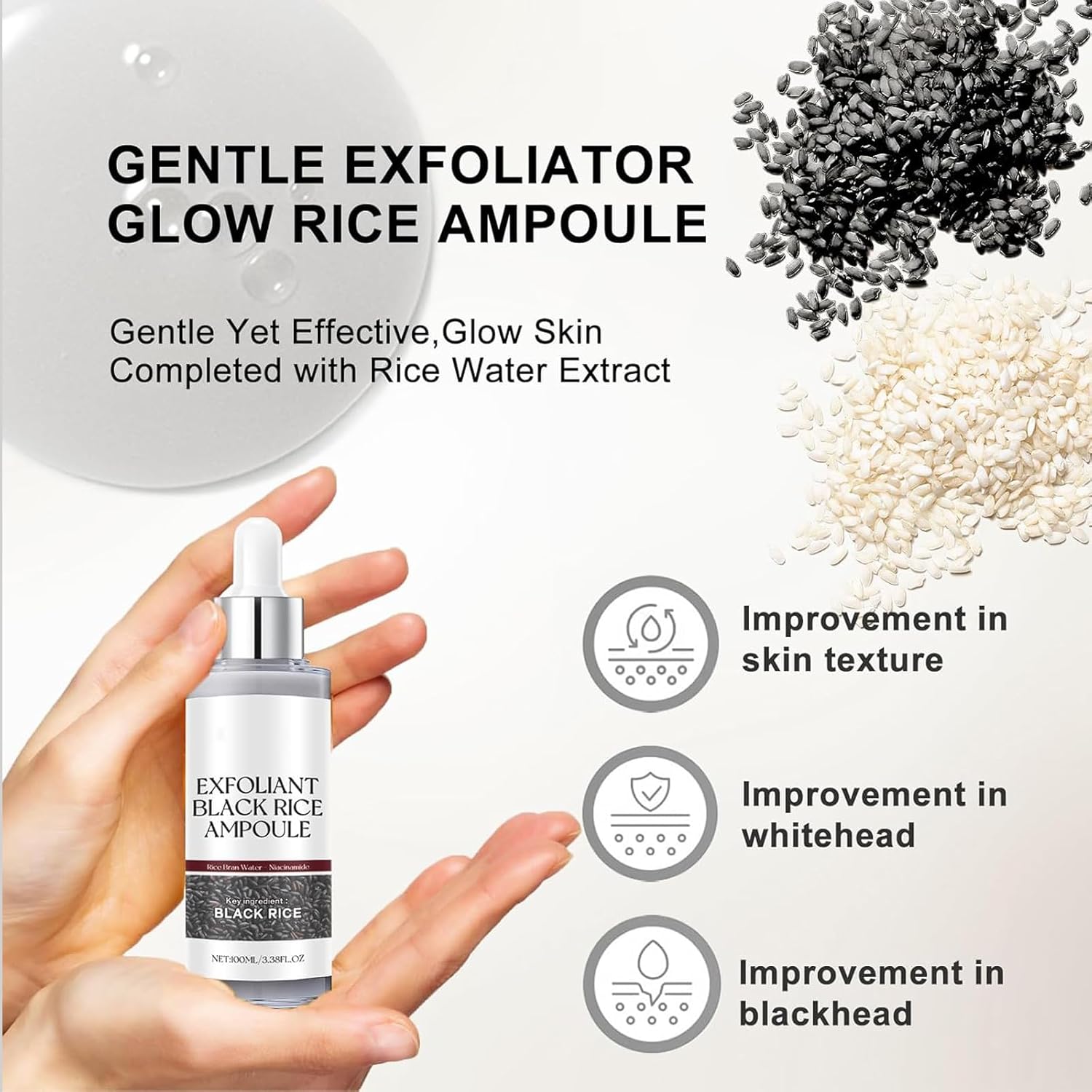 Black and White Rice Face Exfoliantor, Black and White Rice Peeling Ampoule, Rice Exfoliant, Soft Exfoliating Face Exfoliator, Hydrating Formula for All Skin Types 2 Black and White Rice Face Exfoliantor, Black and White Rice Peeling Ampoule, Rice Exfoliant, Soft Exfoliating Face Exfoliator, Hydrating Formula for All Skin Types - الصورة 2