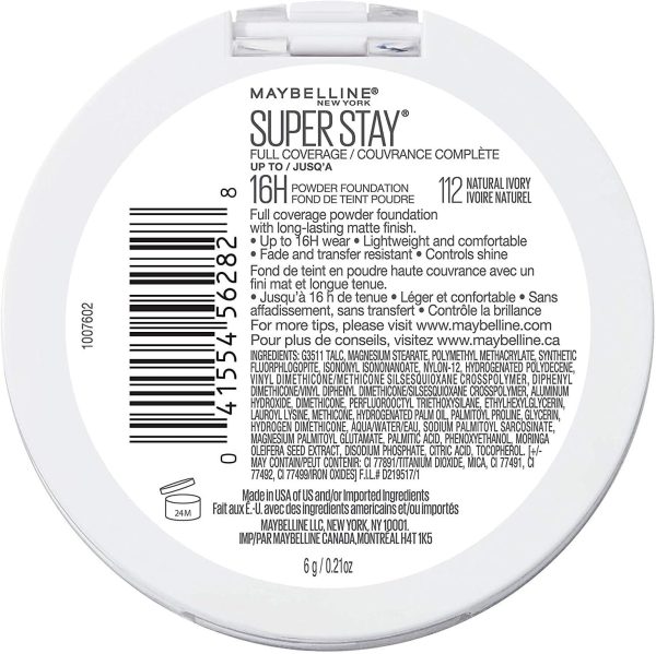 ⁦Maybelline Super Stay Full Coverage Powder Foundation Makeup, Up to 16 Hour Wear, Soft, Creamy Matte Foundation, Natural Ivory, 1 Count⁩ - الصورة ⁦3⁩