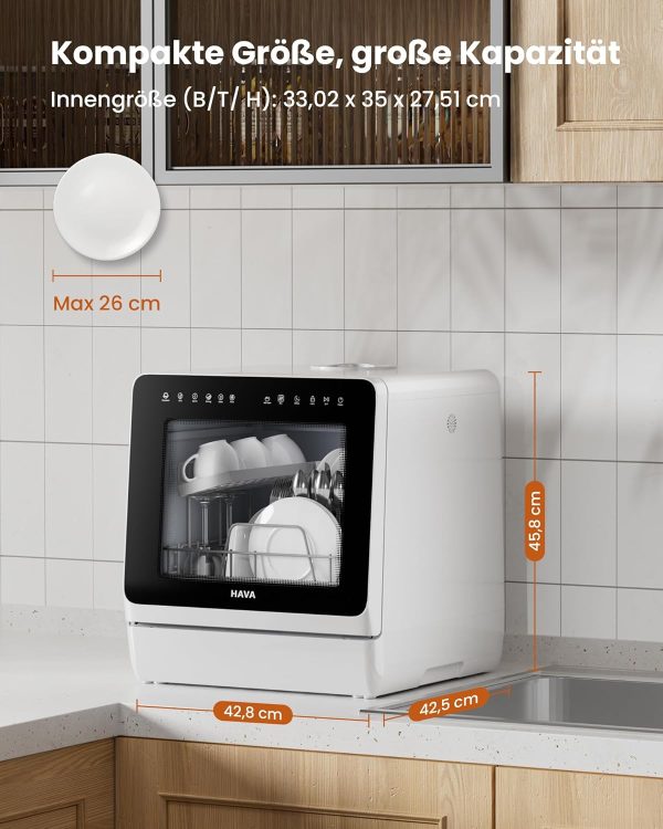 ⁦HAVA 2025 NEW Upgraded Table Top Dishwasher with Water Softener and Enhanced Energy Efficiency, Portable Dishwasher with 8 Wash Programs, Child Lock & Delayed Start Function, No Installation Needed⁩ - الصورة ⁦2⁩