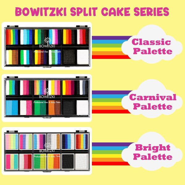 ⁦Bowitzki Face Paint Kit Professional Split Cake Face Painting Set For Kids Adults 12x10 gm with Stencil One Stroke Non Toxic Rainbow Flora Dolphin Unicorn Flame Body Paint Halloween Christmas Makeup⁩ - الصورة ⁦8⁩