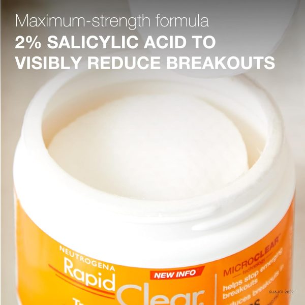 ⁦Neutrogena Rapid Clear Acne Face Pads with Salicylic Acid Acne Treatment Medicine to Fight Face Breakouts, Oil Free Pads with Maximum Strength Salicylic Acid Acne Medicine, 60 ct⁩ - الصورة ⁦3⁩