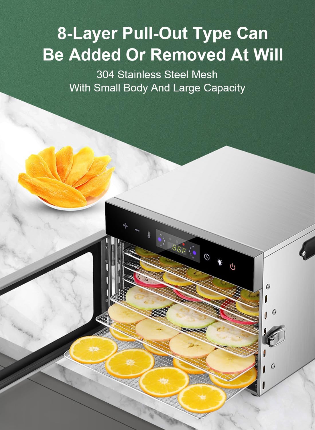 ETLIFE 8 Layer Home Professional Fruit Food Dryer, Stainless Steel Food Fruit Vegetable Pet Meat Air Dryer, Electric Dehydrator 3 ETLIFE 8 Layer Home Professional Fruit Food Dryer, Stainless Steel Food Fruit Vegetable Pet Meat Air Dryer, Electric Dehydrator - الصورة 3