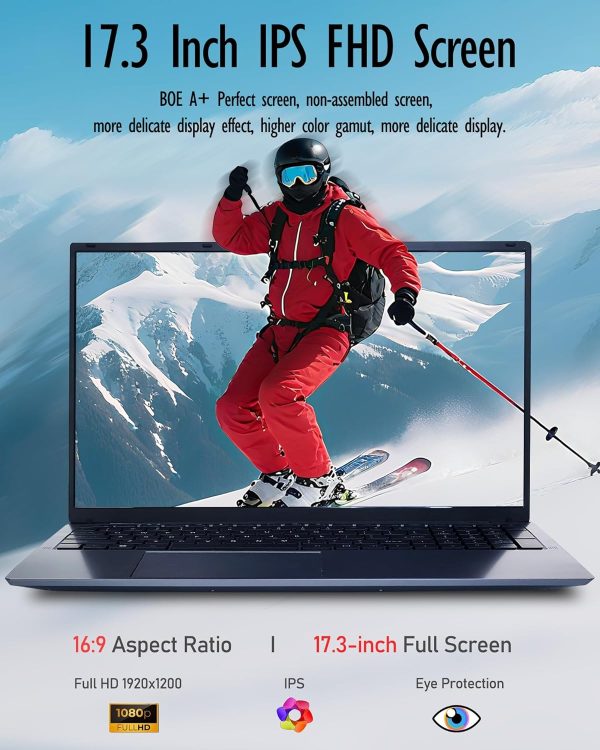 ⁦17 inch Laptop computers,12th Generation Processor N95 4C 4T(Up to 3.4Ghz),8GB DDR4 RAM 256GB SSD,1920*1080,10000mAh Large battery,Type-C(Data), WiFi5,BT,RJ45,Dual stereo speakers, backlit keyboard⁩ - الصورة ⁦2⁩