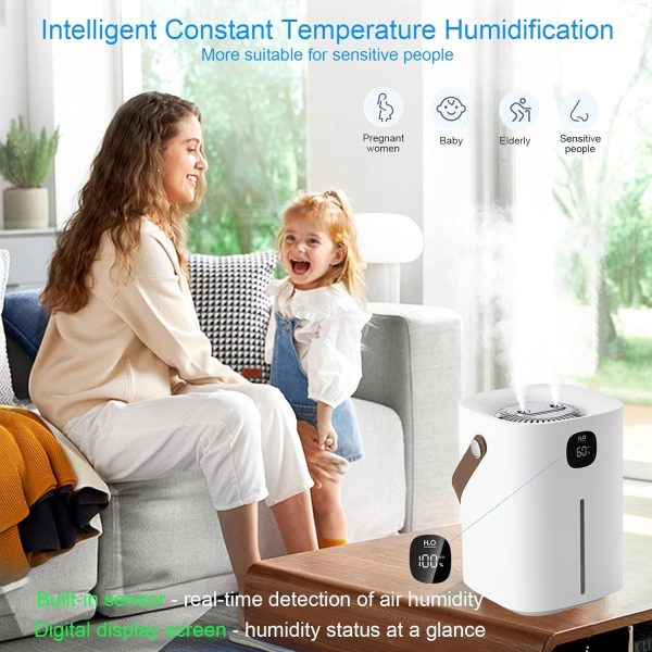 ⁦KASTWAVE Humidifiers for Bedroom, Portable Cool Mist Humidifiers 2L Top Fill Air Humidifier Dual Nozzle Spray Quiet Smart Ultrasonic Humidifiers for Baby, Home, Large Room with Auto Shut Off(Silver)⁩ - الصورة ⁦2⁩