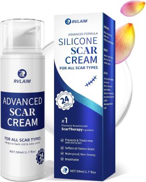 Rvlaim Scar Cream Gel, Advanced Silicone Scar Gel, Professional Scar Removal Cream for Surgical Scars, Stretch Mark, Keloid Bump, C-Section, Old and New Scars 1.7 oz(50g)