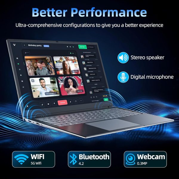 ⁦SGIN Windows 11 Laptops, 17.3 Inch Laptop Computer with Core i3 CPU, 4GB DDR4 128GB SSD, 60800mWh Battery, FHD IPS Display, Type-C, 5G WiFi, BT4.2, Webcam, USB3.2, HDMI, for Student and Business⁩ - الصورة ⁦5⁩