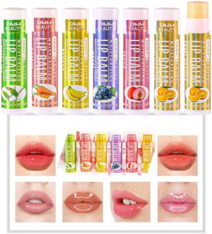 Azonee Fruit Flavored Lip Balm Set, 6-Pcs Vitamin E Honey Infused Lip Care for Chapped Lips, Natural Moisturizing Lip Balm for Kids Adults, Includes Green Tea Carrot Banana Grape Peach Orange (Set 3)