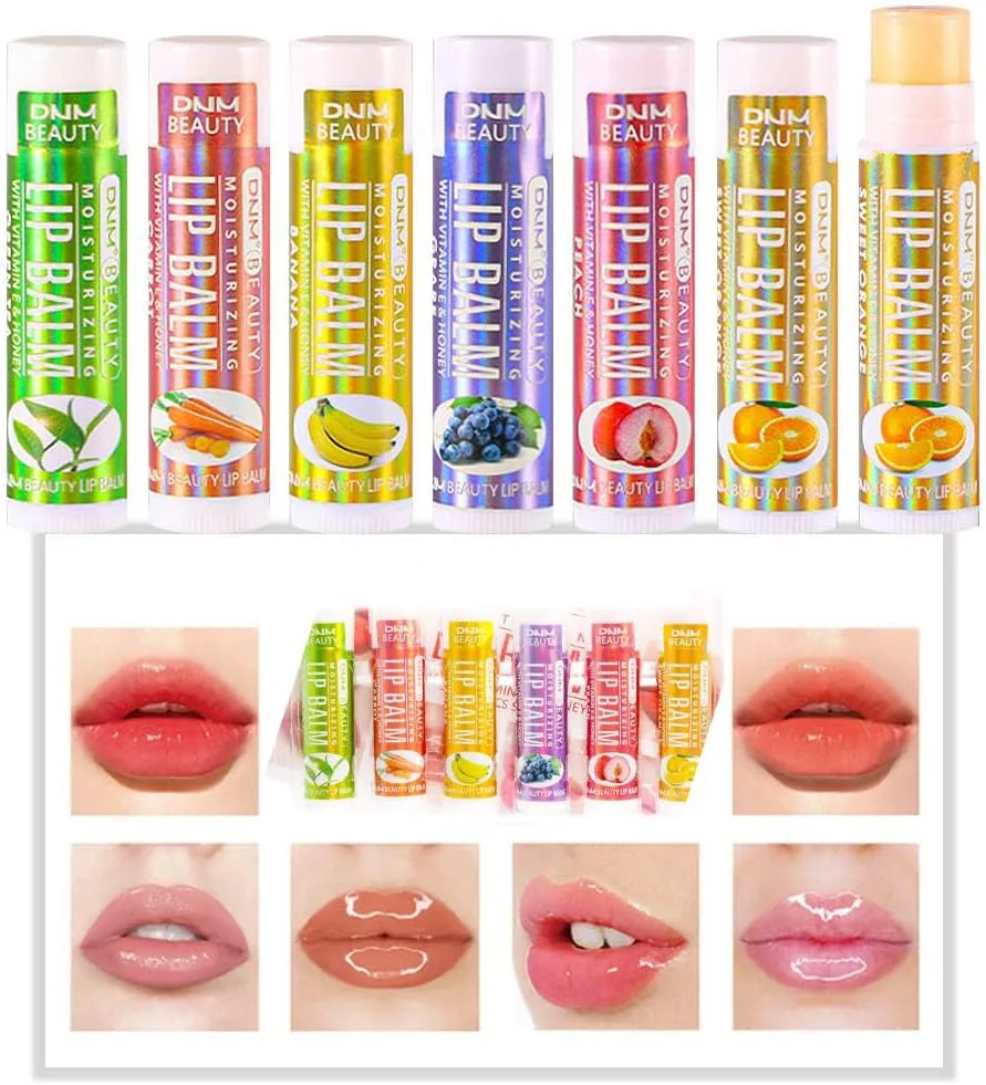Azonee Fruit Flavored Lip Balm Set, 6-Pcs Vitamin E Honey Infused Lip Care for Chapped Lips, Natural Moisturizing Lip Balm for Kids Adults, Includes Green Tea Carrot Banana Grape Peach Orange (Set 3)