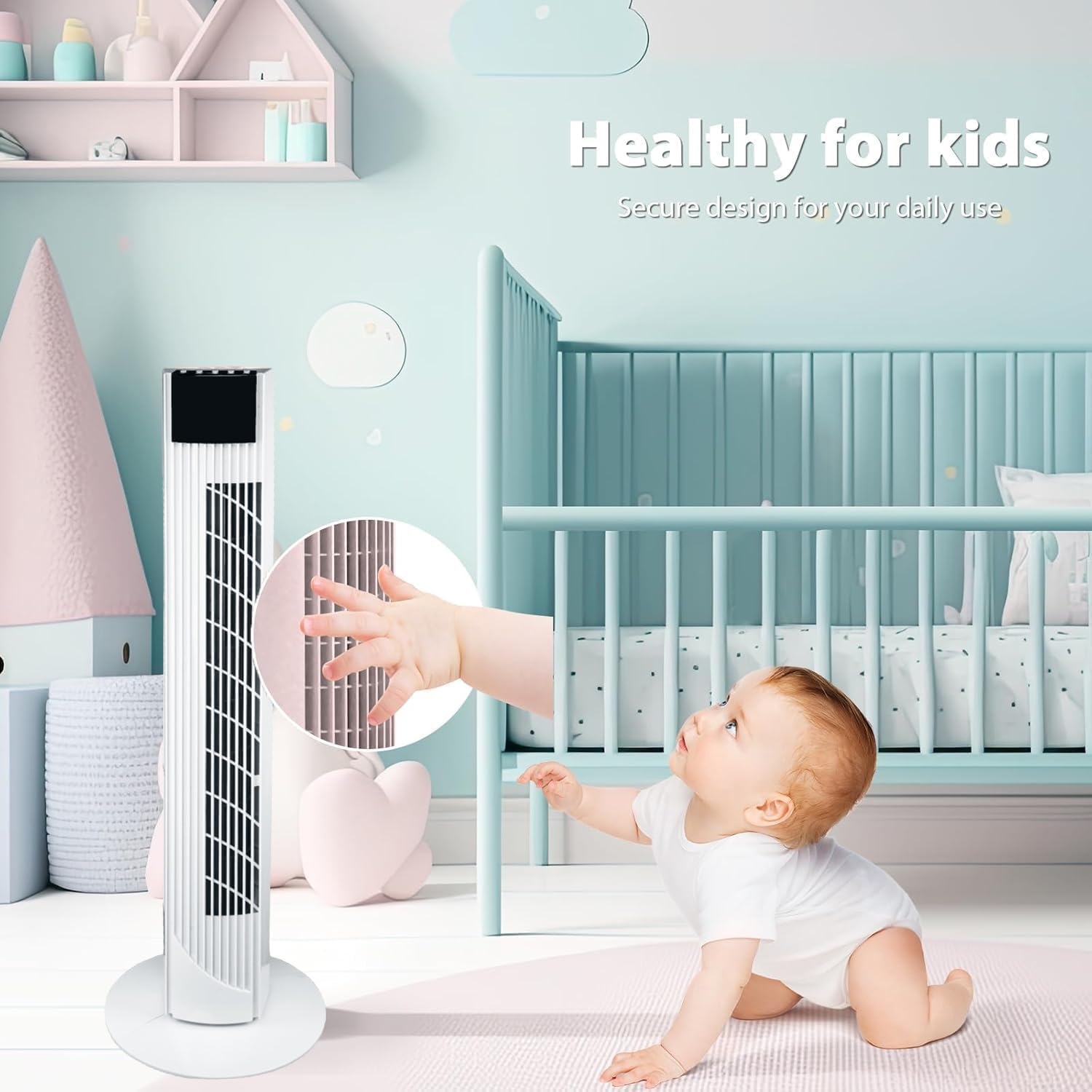 Jorunb Tower Fan with Remote 90 Oscillation Bladeless Standing Fan 27ft/s High-Speed 34dB Quiet Floor Fan Pedestal Fans with 3 Speeds 3 Modes 12H Timer Temperature LED Display (White) 8 Jorunb Tower Fan with Remote 90 Oscillation Bladeless Standing Fan 27ft/s High-Speed 34dB Quiet Floor Fan Pedestal Fans with 3 Speeds 3 Modes 12H Timer Temperature LED Display (White) - الصورة 8