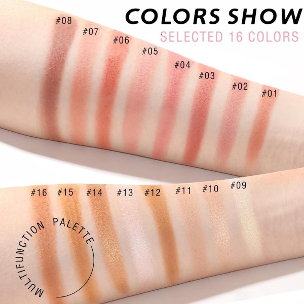 ⁦16 Colors Blush Contour Highlighter Makeup Palette with Brush, Matte Mineral Face Blush Powder for Cheek, Bright Shimmer Illuminator Bronzer Professional Facial Beauty Makeup Blushes Set⁩ - الصورة ⁦4⁩