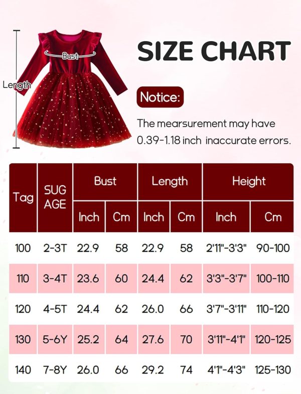 ⁦SEAUR Little Girls Long Sleeve Tutu Dress Sparkly Tulle Toddler Holiday Party Dress Ruffle Star Sequin Fall Winter Christmas Halloween 2-8 Years⁩ - الصورة ⁦6⁩