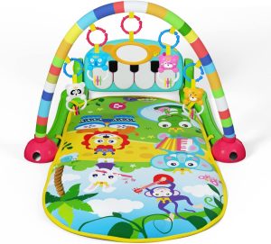 UNIH Baby Gym Play Mat and Play Piano Gym with Tummy Time Mat, Musical Light Activity Center for Infants Toddlers, Chrismas Birthday Toy Play Mat for Newborn