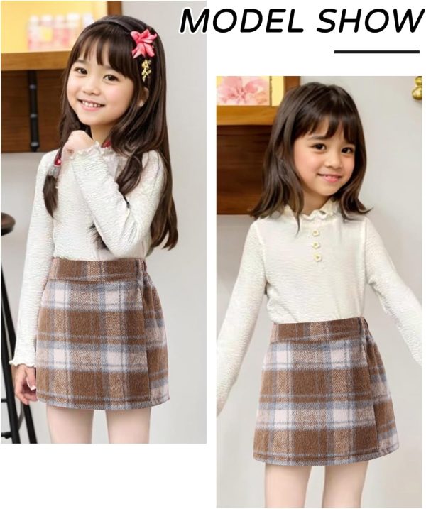 ⁦SEAUR Kids Girls Short Skirt Tweed Mini Skirt Elasticated Waist Plaid School Skorts A-line Elegant Skirt with Lining Shorts for Fall Winter 110-170⁩ - الصورة ⁦3⁩