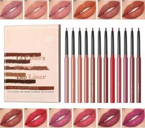 Matte Lip Liner Set, 12 Colors Premium Waterproof Smooth Nude Lip, Pencils Matte Velvet Lipstick Pen Long Lasting for Waterproof Lip Crayon with Gift Box