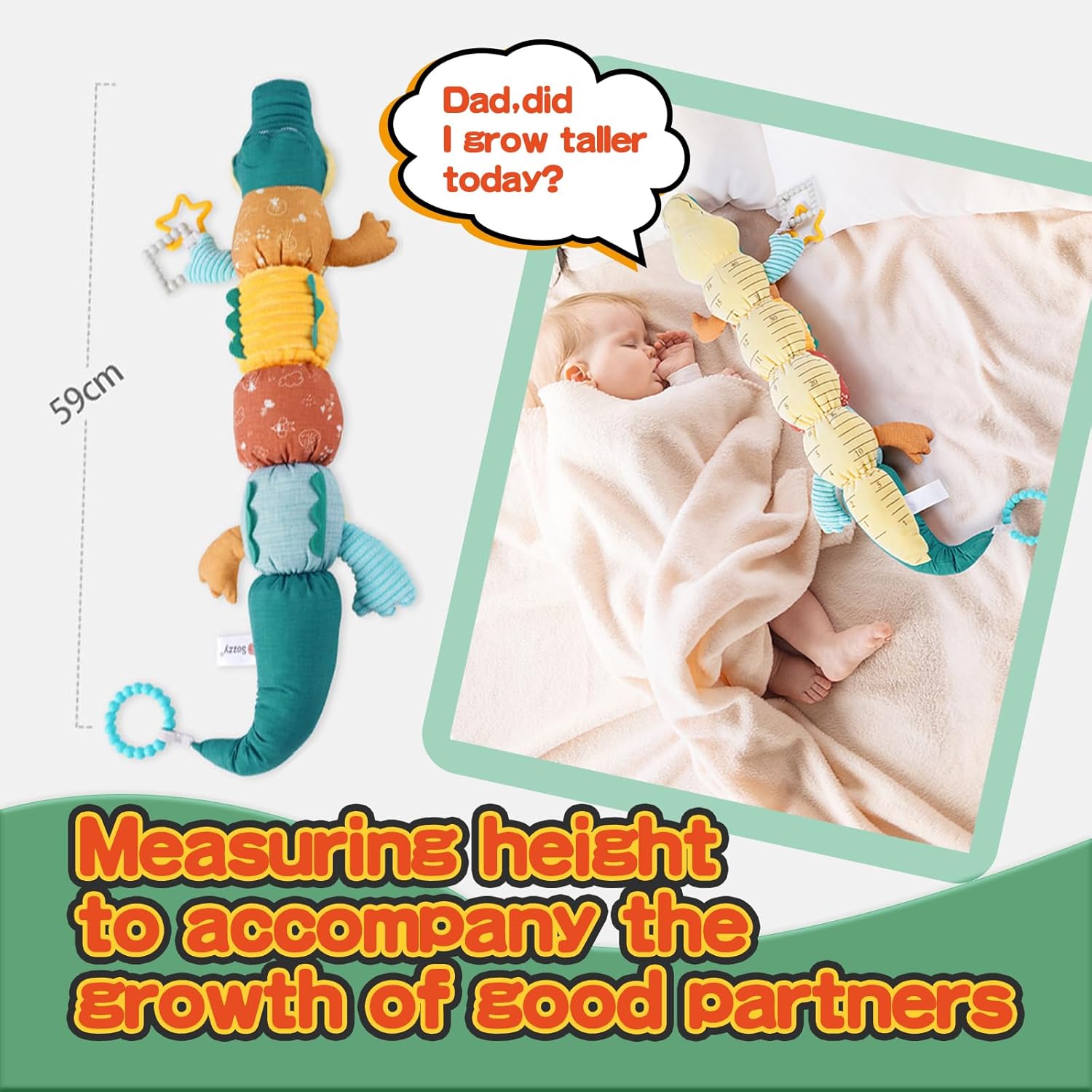 DMG Musical Crocodile Baby Toys, Activity Soft Toys with Multi-Sensory Crinkle, with Rattle, Ruler &Multi-Textures, Baby Teething Toys, Cute Stuffed Animal Tummy Time Toys for Newborn 0 3 6 12 Months 6 DMG Musical Crocodile Baby Toys, Activity Soft Toys with Multi-Sensory Crinkle, with Rattle, Ruler &Multi-Textures, Baby Teething Toys, Cute Stuffed Animal Tummy Time Toys for Newborn 0 3 6 12 Months - الصورة 6