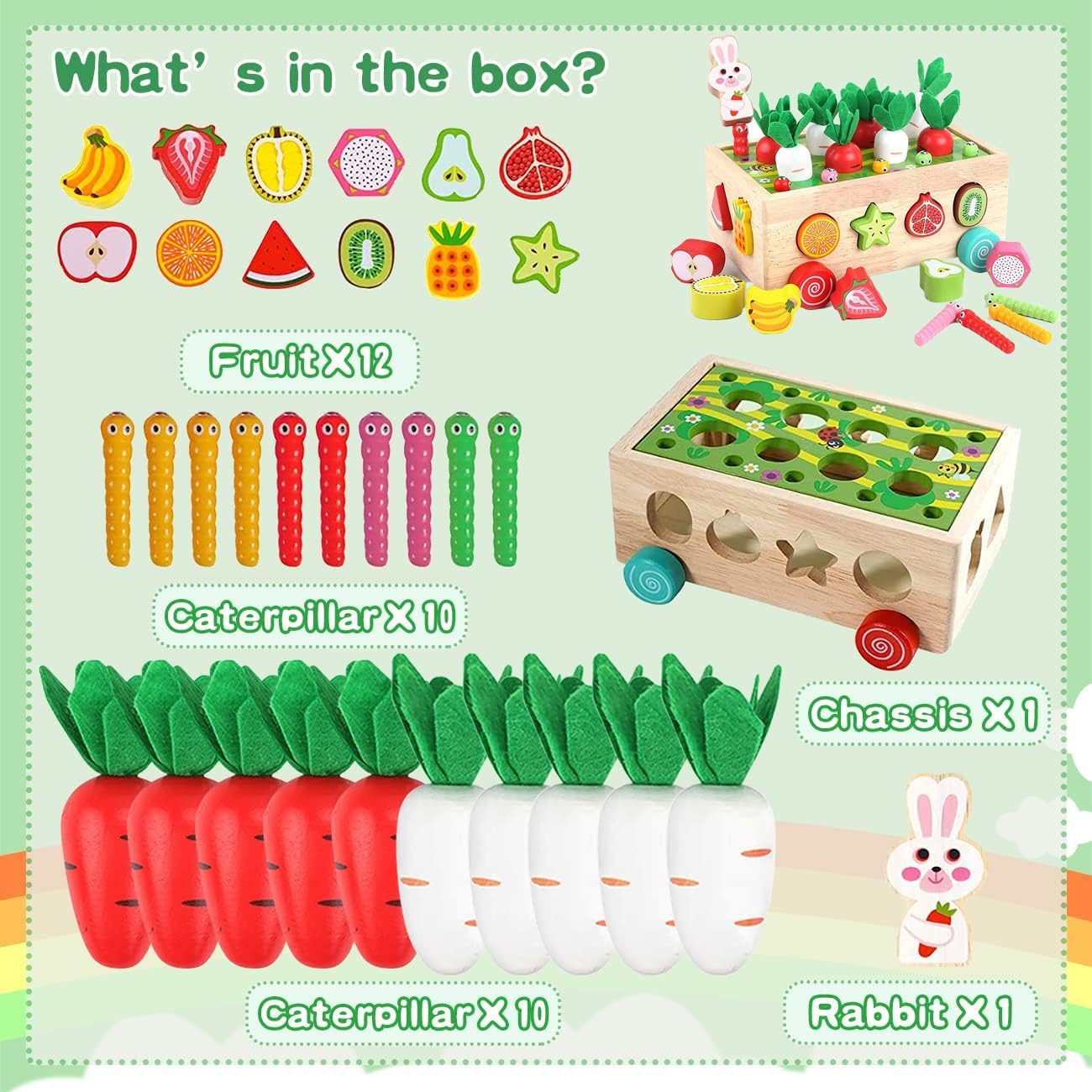 EDUTREE Toddlers Montessori Wooden Educational Toys for Baby Boys Girls Age 1 2 3 Year Old,Wooden Sorting Toys Preschool Educational Gift, Wood Preschool Learning Fine Motor Skills Game, Carrots Gifts 7 EDUTREE Toddlers Montessori Wooden Educational Toys for Baby Boys Girls Age 1 2 3 Year Old,Wooden Sorting Toys Preschool Educational Gift, Wood Preschool Learning Fine Motor Skills Game, Carrots Gifts - الصورة 7