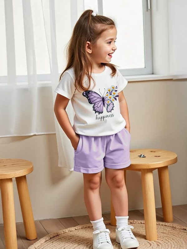⁦Xulinova Girls Butterfly Print T-Shirt & Shorts Set 4–8Y, ملابس اطفال بنات صيفية, ملابس, طقم العيد للبنات⁩ - الصورة ⁦6⁩