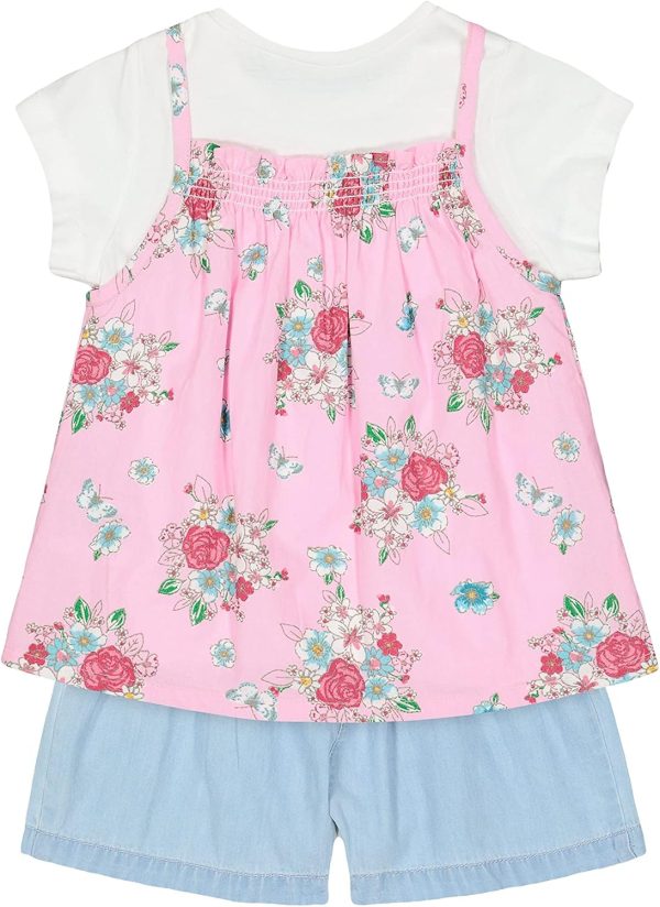 ⁦Mothercare Girls Printed Multicolor Clothing Set(1 Top :: 1 T-Shirt :: 1 Shorts) Pack of 3⁩ - الصورة ⁦2⁩