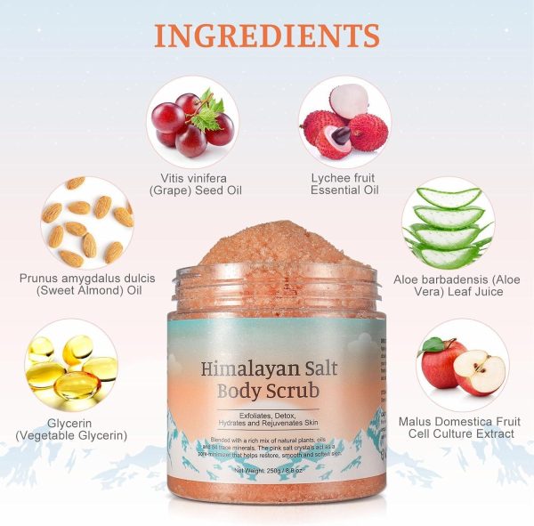 ⁦Himalayan Salt Body Scrub, Natural Body Scrub, Exfoliating & Deep Cleaning Body, Face, Hand Removes Dead Skin, 8.8 oz⁩ - الصورة ⁦5⁩