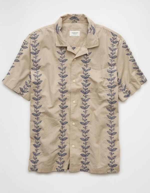 ⁦American Eagle Men Striped Button-Up Poolside Shirt⁩ - الصورة ⁦4⁩