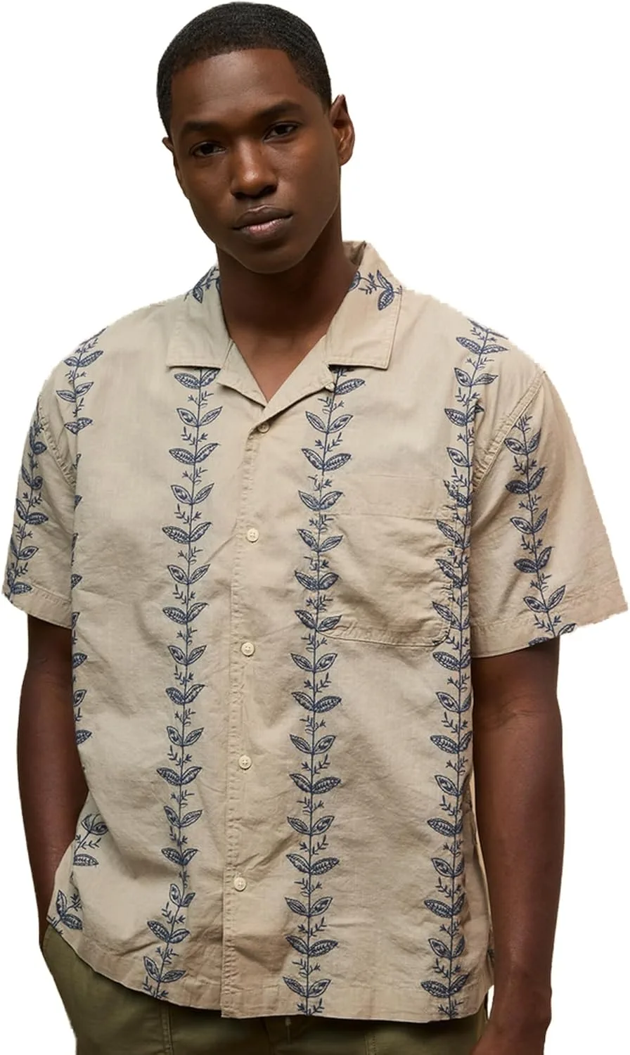 American Eagle Men Striped Button-Up Poolside Shirt