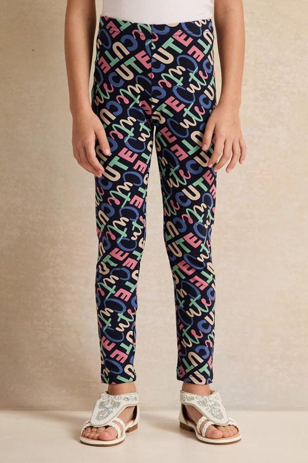 ⁦REDTAG Girls Navy Printed Leggings⁩ - الصورة ⁦2⁩