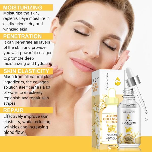 ⁦2PCS Active Collagen Serum - Natural & Organic Anti-Aging Collagen Serum for Face Improves Elasticity, Evens Skin Tone, Lifts, Firms & Smooths Skin - Collagen Facial Serum for All Skin⁩ - الصورة ⁦3⁩