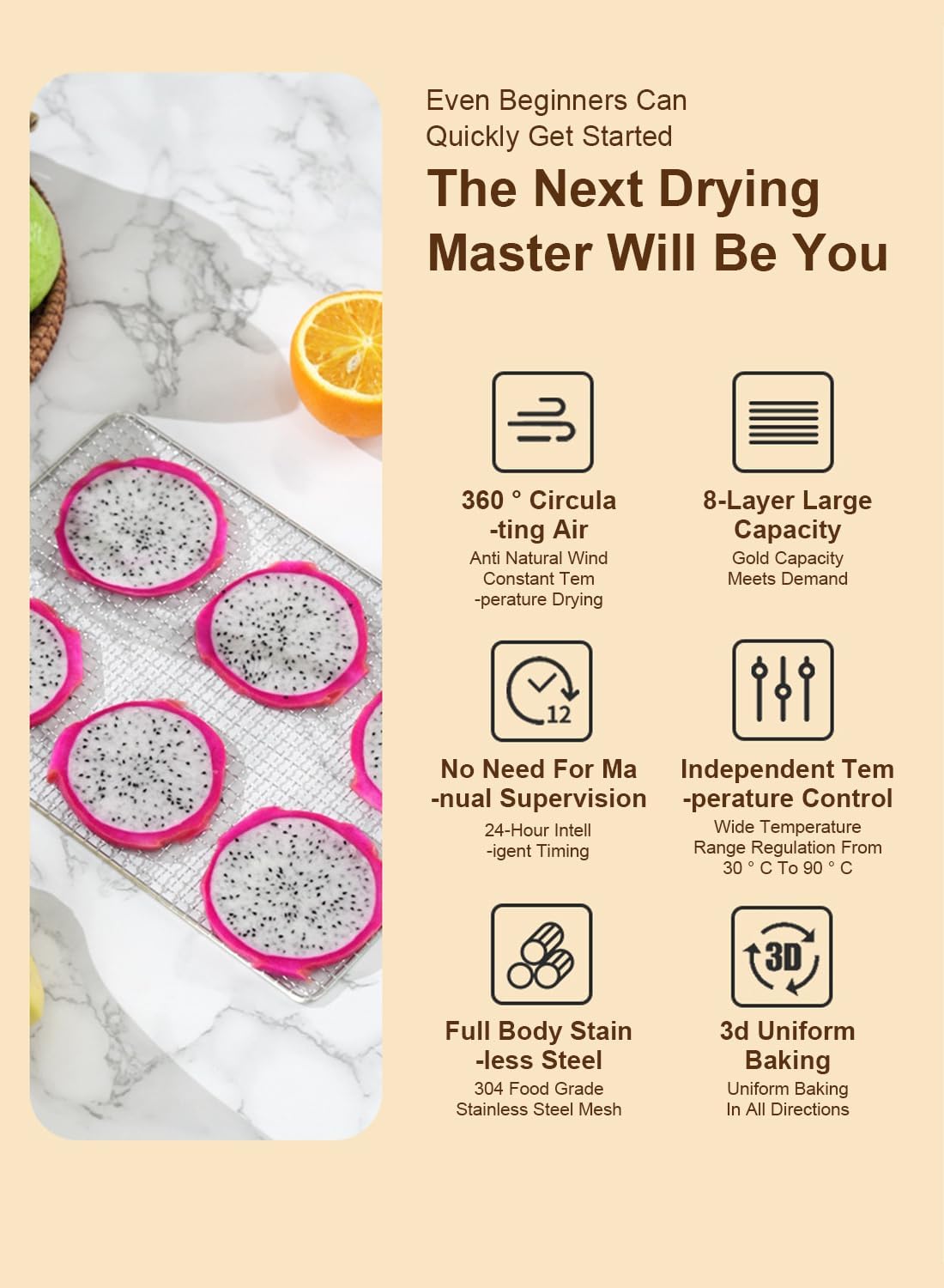 ETLIFE 8 Layer Home Professional Fruit Food Dryer, Stainless Steel Food Fruit Vegetable Pet Meat Air Dryer, Electric Dehydrator 5 ETLIFE 8 Layer Home Professional Fruit Food Dryer, Stainless Steel Food Fruit Vegetable Pet Meat Air Dryer, Electric Dehydrator - الصورة 5