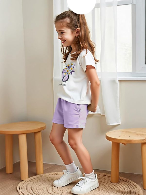 ⁦Xulinova Girls Butterfly Print T-Shirt & Shorts Set 4–8Y, ملابس اطفال بنات صيفية, ملابس, طقم العيد للبنات⁩ - الصورة ⁦5⁩