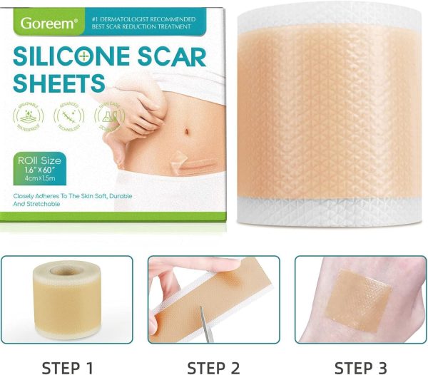 ⁦Goreem Silicone Scar Sheets for Keloid & Burns (1.5 Meter*2) Grade Soft Silicone Gel Tape for Scar Removal - Painless Solution for Scars, Acne Scars & Wound Care⁩ - الصورة ⁦2⁩