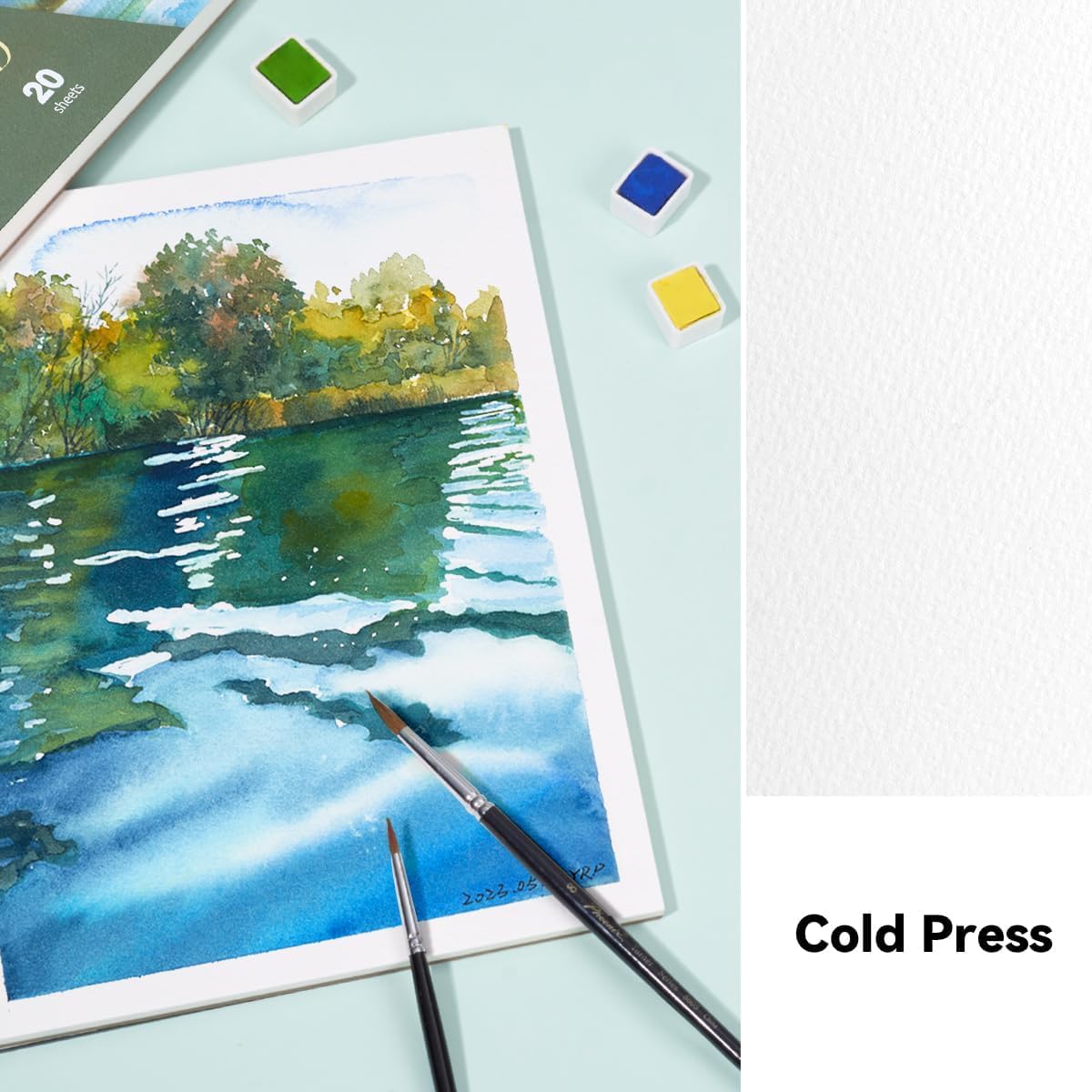 Watercolor Paper Block, Cold Press Artist Watercolor Sketchbook,100% Cotton/Acid-Free,20 Sheets,7.48 * 5.31Inches 140lb/300gsm,Art Supplies for Adults, Artists, Students 3 Watercolor Paper Block, Cold Press Artist Watercolor Sketchbook,100% Cotton/Acid-Free,20 Sheets,7.48 * 5.31Inches 140lb/300gsm,Art Supplies for Adults, Artists, Students - الصورة 3