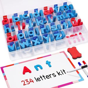 SYOSI Magnetic Letters Kit, A-Z Foam Magnetic Letters, Alphabet Letters, 234 Pcs with Large Double-Side Magnet Board, Educational Refrigerator Magnets for Preschool Learning Spelling