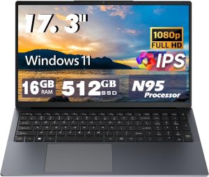 17 inch Laptop computers,12th Generation Processor N95 4C 4T(Up to 3.4Ghz),16GB DDR4 RAM 512GB SSD,1920*1080,10000mAh Large battery,Type-C(Date), WiFi5,BT,RJ45,Dual stereo speakers, backlit keyboard