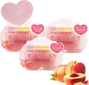 Pelican 3Pk Hip Care Scrub Soap, Exfoliating Soap for Butt, Elbow, Back, Knee, Armpit & Barefoot Feet, Peach Scent, Each 2.8 oz/80G