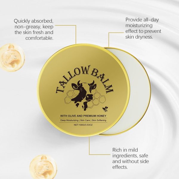 ⁦Beef Tallow for Skin Moisturizer, Tallow and Honey Cream Face, Organic Beef Tallow Balm with Castor Oil, Honey Beeswax, Grass Fed Tallow Balm for Face And Body, Hydrating, 3.53 oz⁩ - الصورة ⁦8⁩