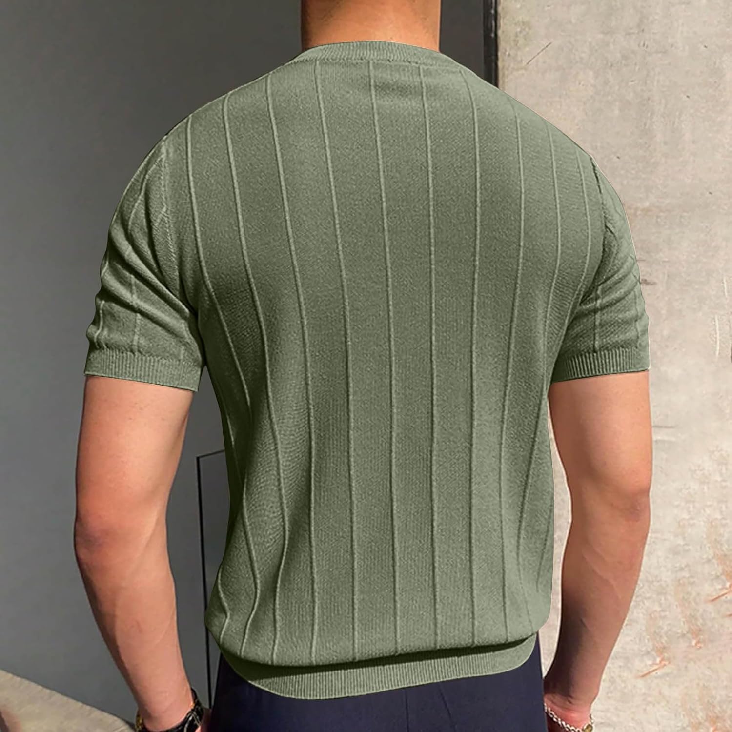Men's Casual Rib Knit Short Sleeve T Shirts Crew Neck Basic T-Shirt Slim Fit Solid Breathable Workout Tee Tops 5 Men's Casual Rib Knit Short Sleeve T Shirts Crew Neck Basic T-Shirt Slim Fit Solid Breathable Workout Tee Tops - الصورة 5