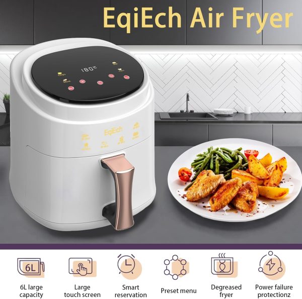 ⁦EqiEch Air Fryer Oven With Touch Control System - Intelligent Hot Air Circulation for Oil-Free Healthy Frying, Grilling, Roasting, Baking - 6L (White)⁩ - الصورة ⁦2⁩
