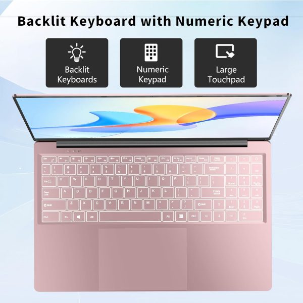 ⁦FUNYET Gaming Laptop, 2025 Win 11 Pro Laptops Computer, 16 Inch Lap Top, 16GB RAM 512GB SSD, N150 Processor(up to 3.6GHz), Backlit Keyboard. Rose Gold.⁩ - الصورة ⁦2⁩