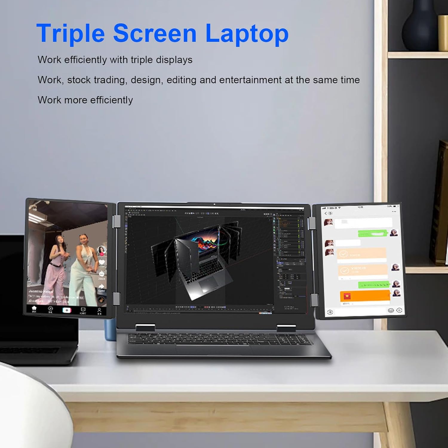 XUMIUZIY 16 Inch Triple Screen Laptop, Three Screen Foldable Portable Laptop, 16GB RAM 2TB SSD, WIFI6 RJ45 Facial Recognition (UK Plug) 2 XUMIUZIY 16 Inch Triple Screen Laptop, Three Screen Foldable Portable Laptop, 16GB RAM 2TB SSD, WIFI6 RJ45 Facial Recognition (UK Plug) - الصورة 2