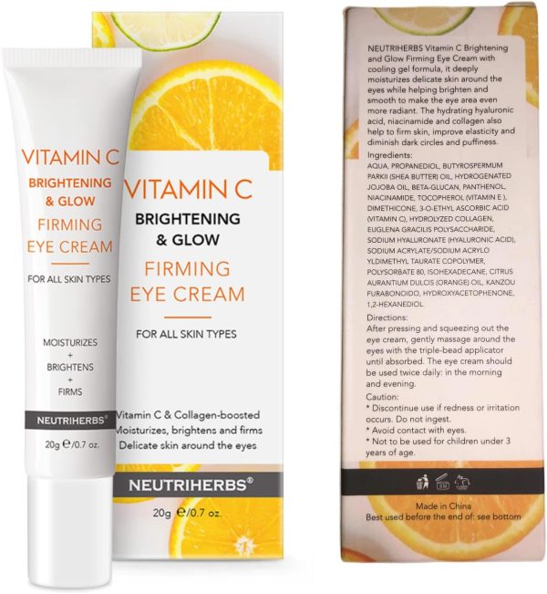 ⁦Neutriherbs Eye Cream Vitamin C Eye Gel for Dark Circles and Puffiness Repair Under Eye Cream with Hyaluronic Acid 20g e/0.7 oz.⁩ - الصورة ⁦8⁩