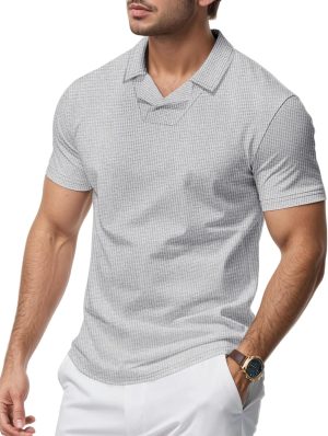 SEAUR Men’s Waffle Polo Shirts Casual Shorts Sleeve Summer Tops Plain Golf Tennis Tee Textured Regular Fit T-Shirts