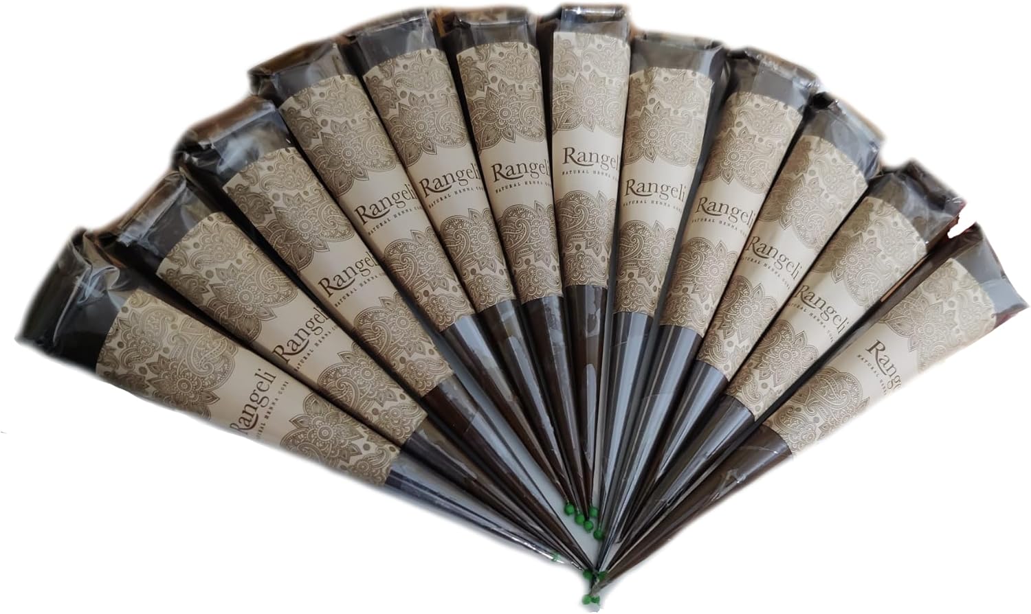 Rangeli 100% Natural Henna Cones with Stencil Kit, Ready to Use Suitable for Temporary Tattoo Weddings and Festivals, Chemical-Free Reddish-Brown Mehandi Cones, Pack of 12 3 Rangeli 100% Natural Henna Cones with Stencil Kit, Ready to Use Suitable for Temporary Tattoo Weddings and Festivals, Chemical-Free Reddish-Brown Mehandi Cones, Pack of 12 - الصورة 3