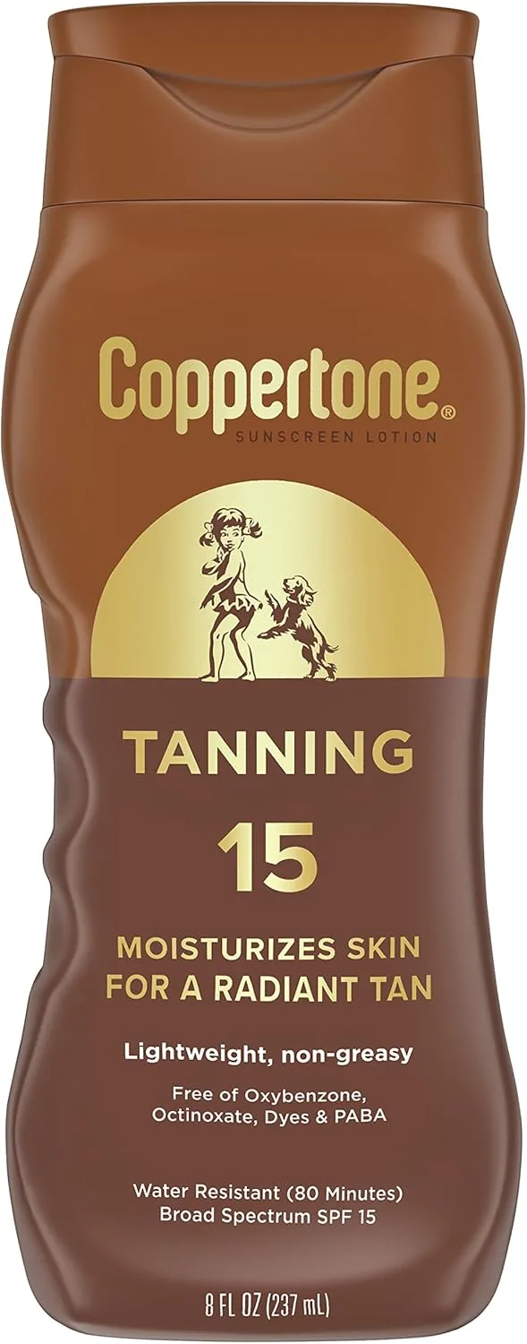 Coppertone Tanning Sunscreen Lotion Broad Spectrum SPF 15 (8 Fluid Ounce) (Packaging may vary)