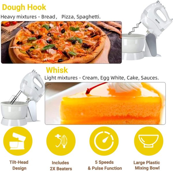 ⁦Krypton Stand Mixer, 250W Mixer with Rotating Bowl, KNSM6242 | 5 Speed Setting | Beaters & Dough Hooks for Easy Egg, Whipping, Mixing Dough, Cookies, Brownies⁩ - الصورة ⁦8⁩