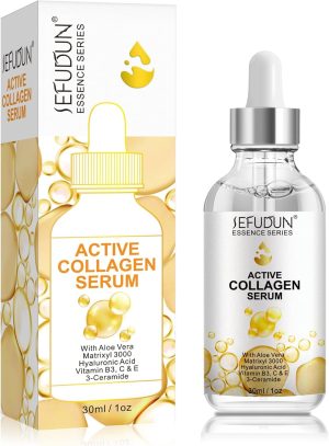 2PCS Active Collagen Serum - Natural & Organic Anti-Aging Collagen Serum for Face Improves Elasticity, Evens Skin Tone, Lifts, Firms & Smooths Skin - Collagen Facial Serum for All Skin