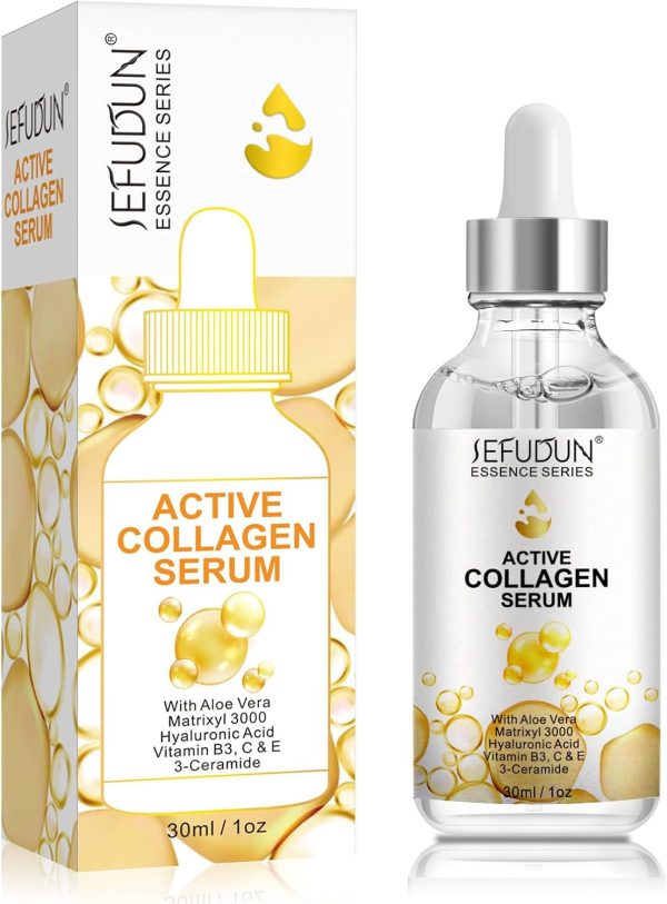 2PCS Active Collagen Serum - Natural & Organic Anti-Aging Collagen Serum for Face Improves Elasticity, Evens Skin Tone, Lifts, Firms & Smooths Skin - Collagen Facial Serum for All Skin